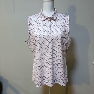 Greg Norman PlayDry Sleeveless Polo XL Pink White Print Ruffle Trim Golf Top